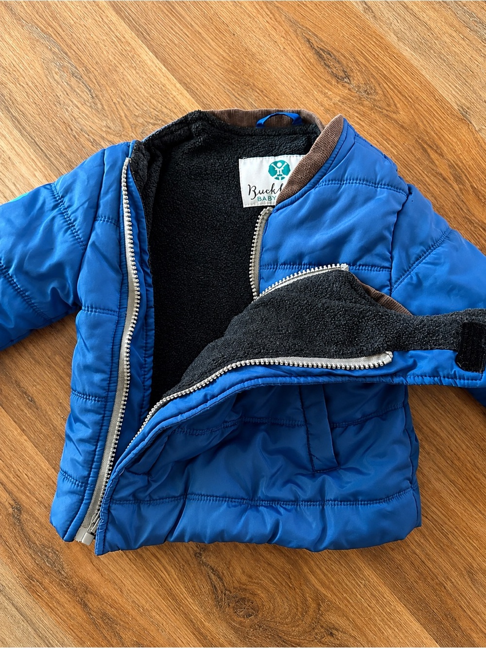 Buckle Me Baby Toasty Car Seat Coat Blue Size 12M Fleece Lined Puffer
